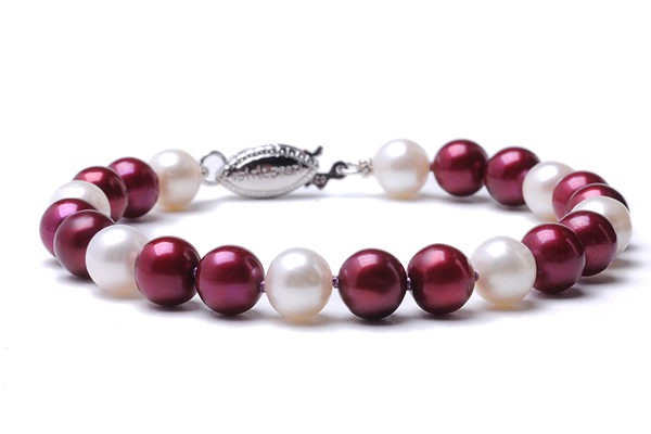 Burgundy and White Bracelet Freshwater Pearl Jewelry