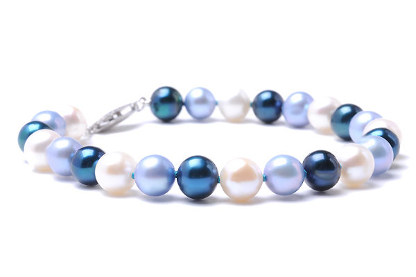Blue, Light Blue and White Freshwater Pearl Bracelet