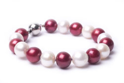 7" Crimson and White 10mm Freshwater Cultured Pearl Bracelet