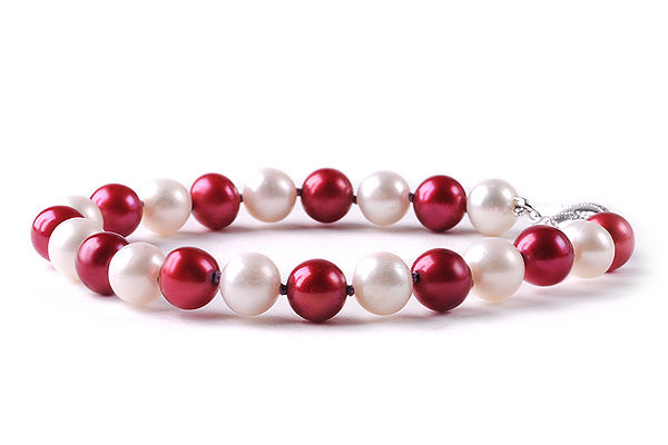 7" Crimson and White Freshwater Pearl Bracelet