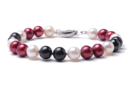 Maroon, Black and White Freshwater Pearl Bracelet