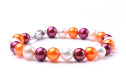 Orange, Maroon, and White Freshwater Pearl Bracelet