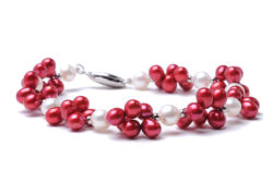 7" Crimson and White Freshwater Pearl Cluster Bracelet