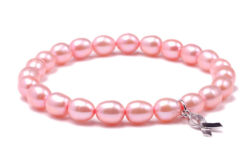 Pink Freshwater Pearl Elastic Bracelet with Sterling Silver Ribbon