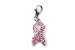 Sterling Silver and Pink Crystal Charm Ribbon
