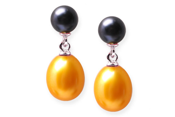 Gold and Black Freshwater Pearl Earrings