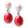 Red and White Freshwater Pearl Earrings