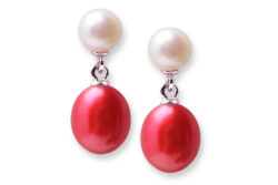 Red and White Freshwater Pearl Earrings