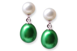 Green and White Freshwater Pearl Earrings