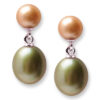 Green, Gold and White Freshwater Pearl Earrings