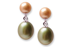 Green, Gold and White Freshwater Pearl Earrings