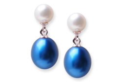 Blue and White Freshwater Pearl Earrings