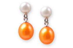 Orange and White Freshwater Pearl Earrings