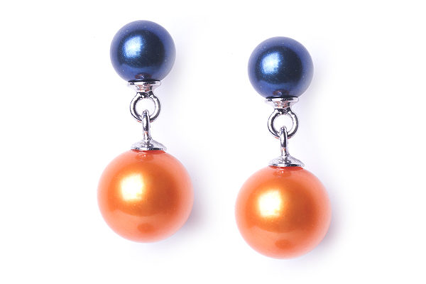 Orange and Blue freshwater pearl earrings