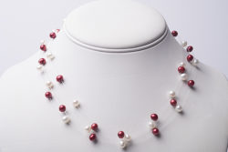 16″ Crimson and White Freshwater Pearl Choker Necklace