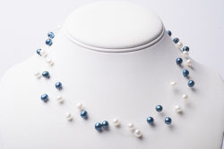 Blue and White Freshwater Pearl Choker Necklace