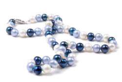 Blue, Light Blue and White Freshwater Pearl Necklace