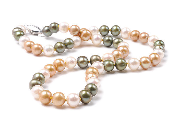 Green, Gold and White Freshwater Pearl Necklace