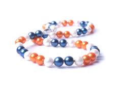 Orange, Blue and white freshwater pearl necklace.