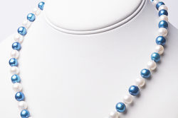 Blue and White Freshwater Pearl Necklace with 7.5-8mm Pearls