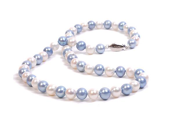 Freshwater Pearl and Beads Necklace, Real Pearl and Blue Beads