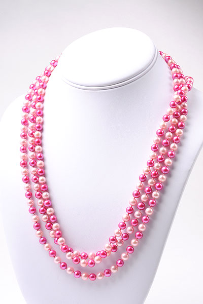 Enchanting Multi-Line Pink Hydro Beads Ruby Pearls Necklace|Kollamsupreme