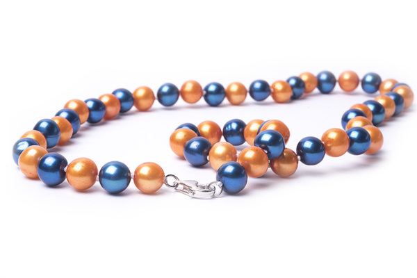 18 Orange and Blue Freshwater Pearl Necklace with 8mm Pearls