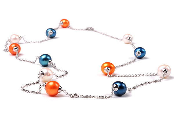 Tin Cup Orange, Blue and White Freshwater Pearl Necklace