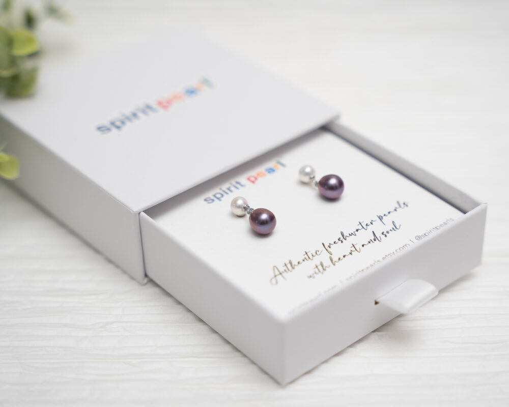 Purple and White Freshwater Pearl Earrings - Image 6