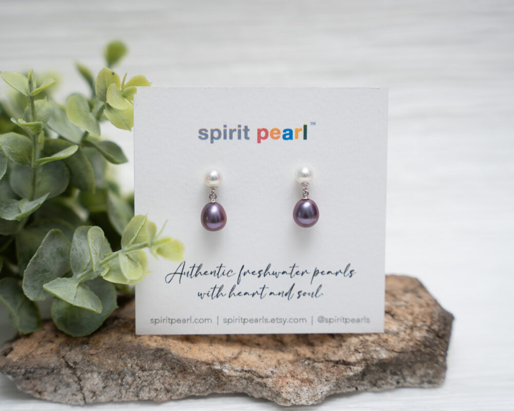 Purple and White Freshwater Pearl Earrings - Image 3