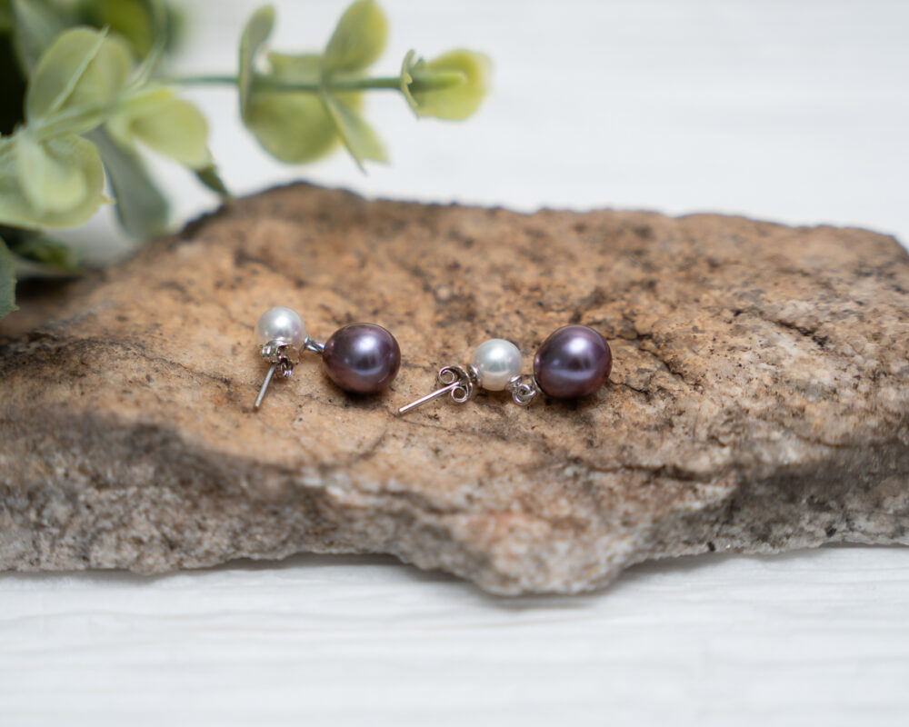 Purple and White Freshwater Pearl Earrings - Image 4