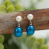 Blue and White Freshwater Pearl Earrings