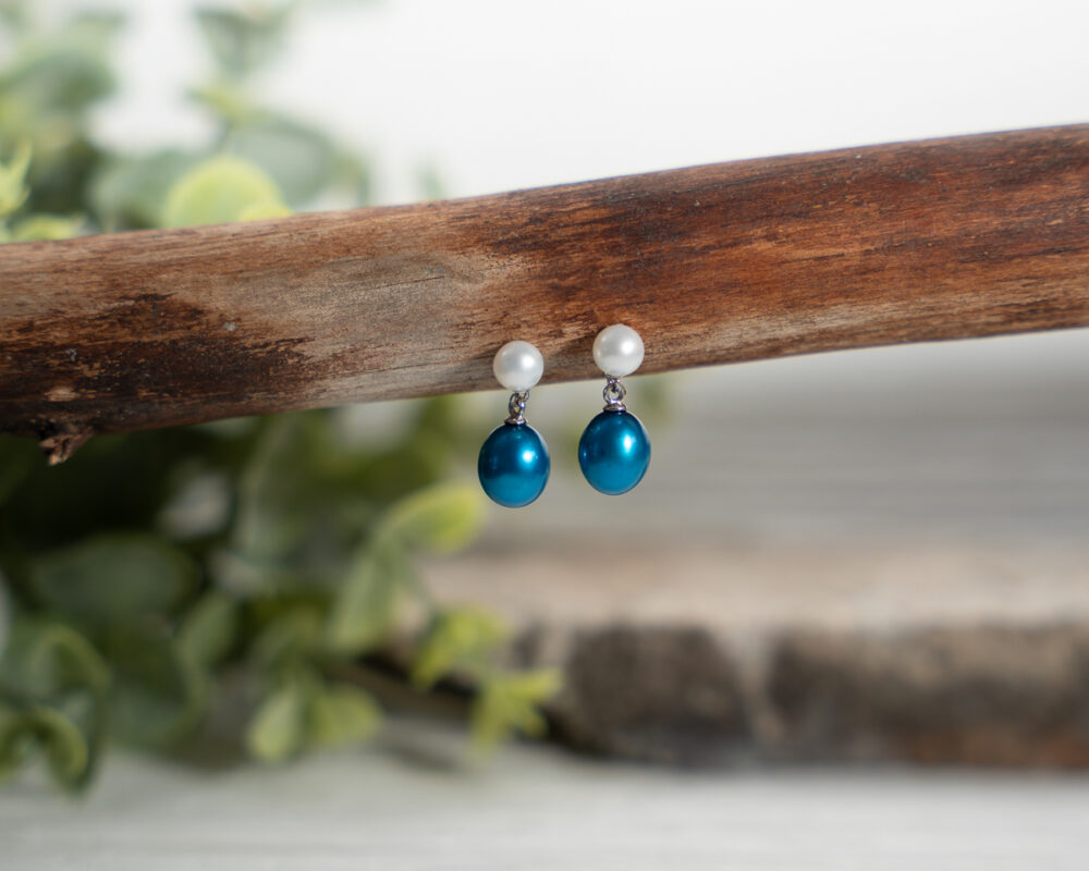Blue and White Freshwater Pearl Earrings - Image 6