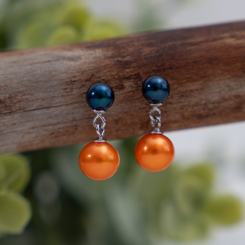 Orange and Blue Freshawter Pearl Earrings -