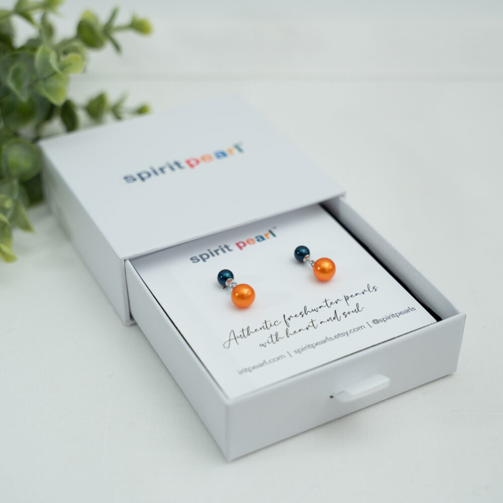 Blue and Orange Freshwater Pearl Earrings