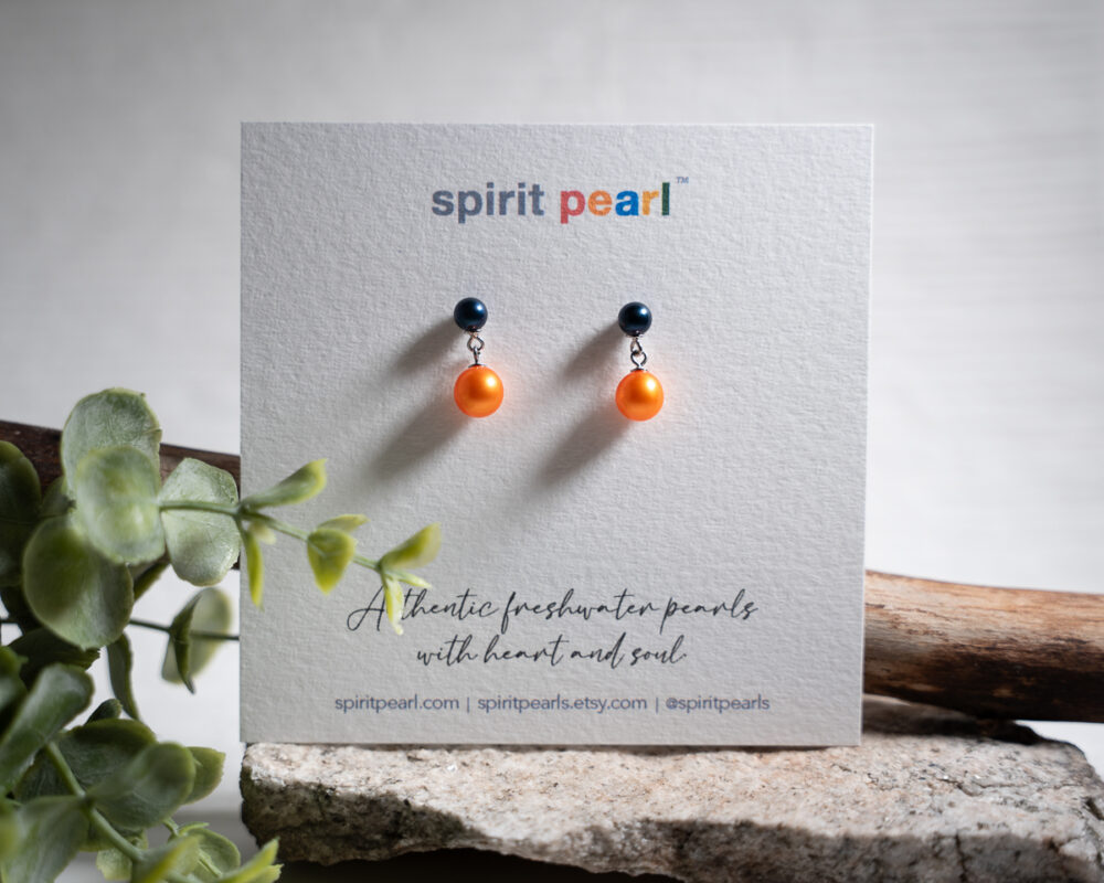 Blue and Orange Freshwater Pearl Earrings - Image 2