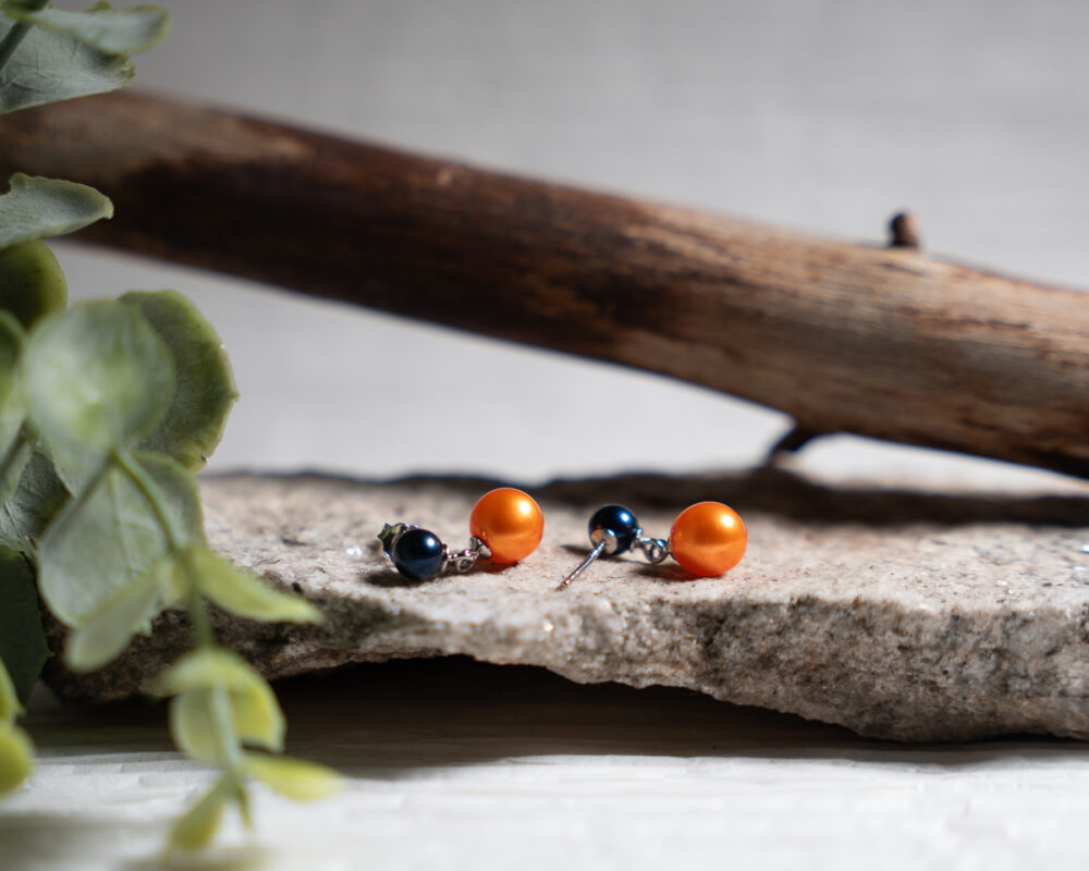 Blue and Orange Freshwater Pearl Earrings - Image 5