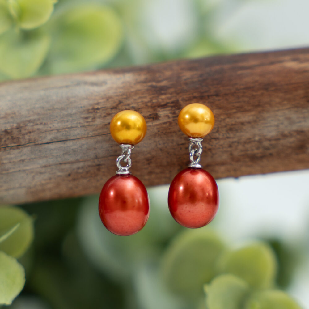 Cardinal and Gold Freshwater Pearl Earrings