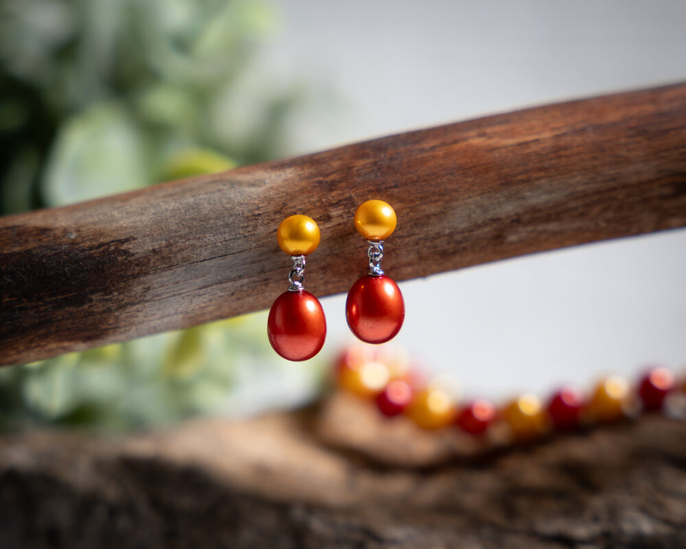 Cardinal & Gold Freshwater Pearl Earrings - Image 3