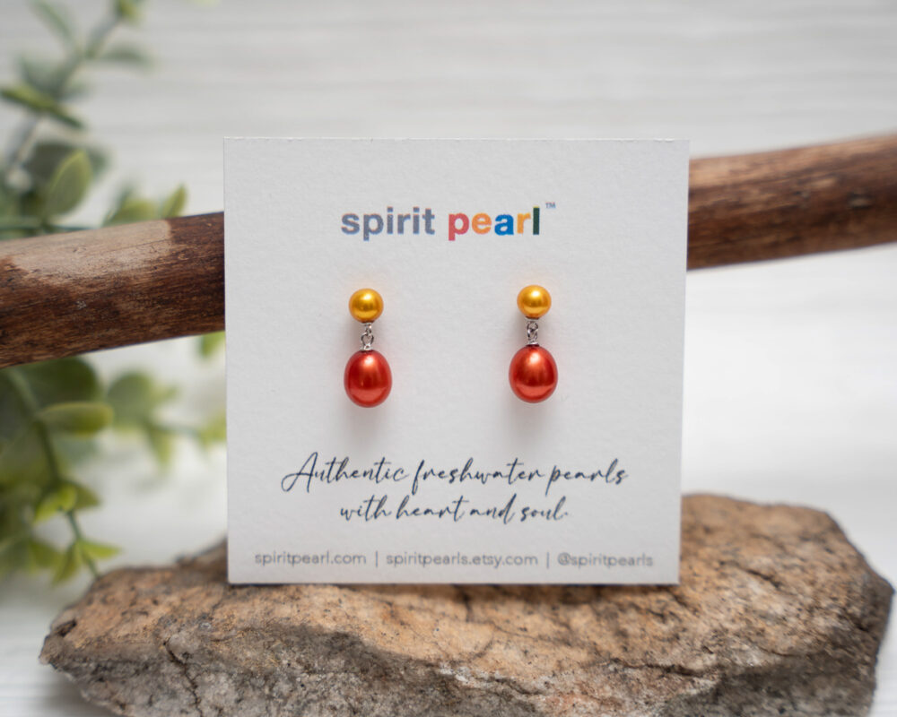 Cardinal & Gold Freshwater Pearl Earrings - Image 4
