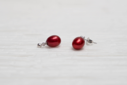 Crimson red pearl earrings with silver posts