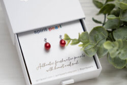 Crimson Red Dangle Freshwater Pearl Earrings